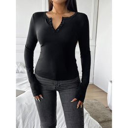 Women Solid V-Neck Top