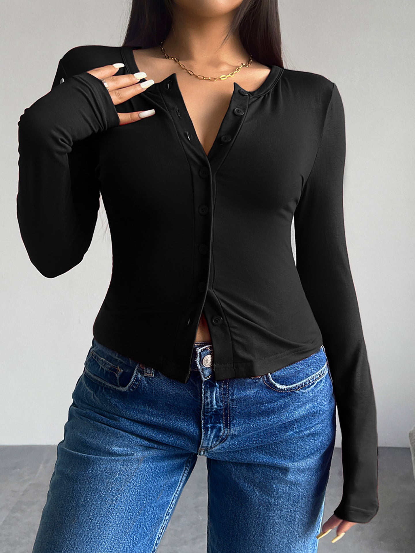 Women Solid Round Neck Top