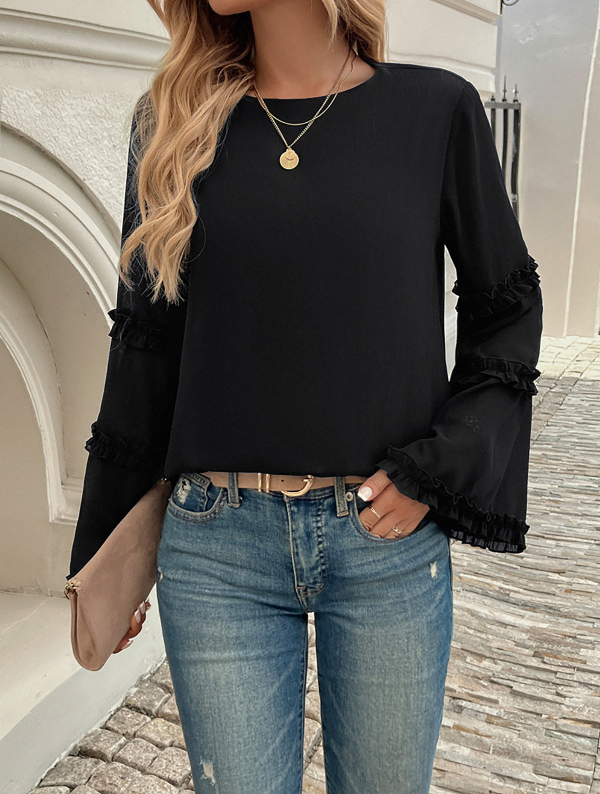 Women Solid Round Neck Top