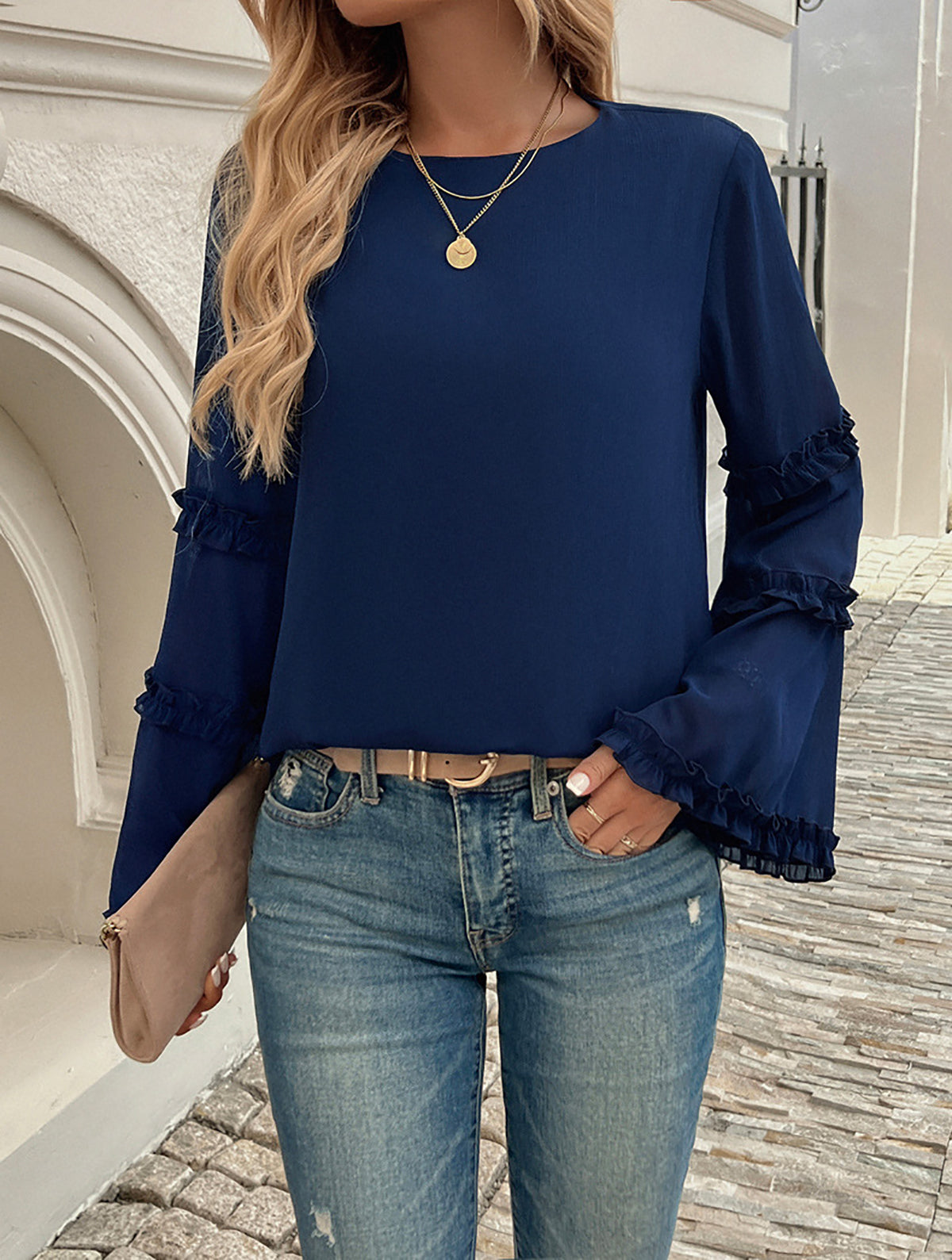 Women Solid Round Neck Top