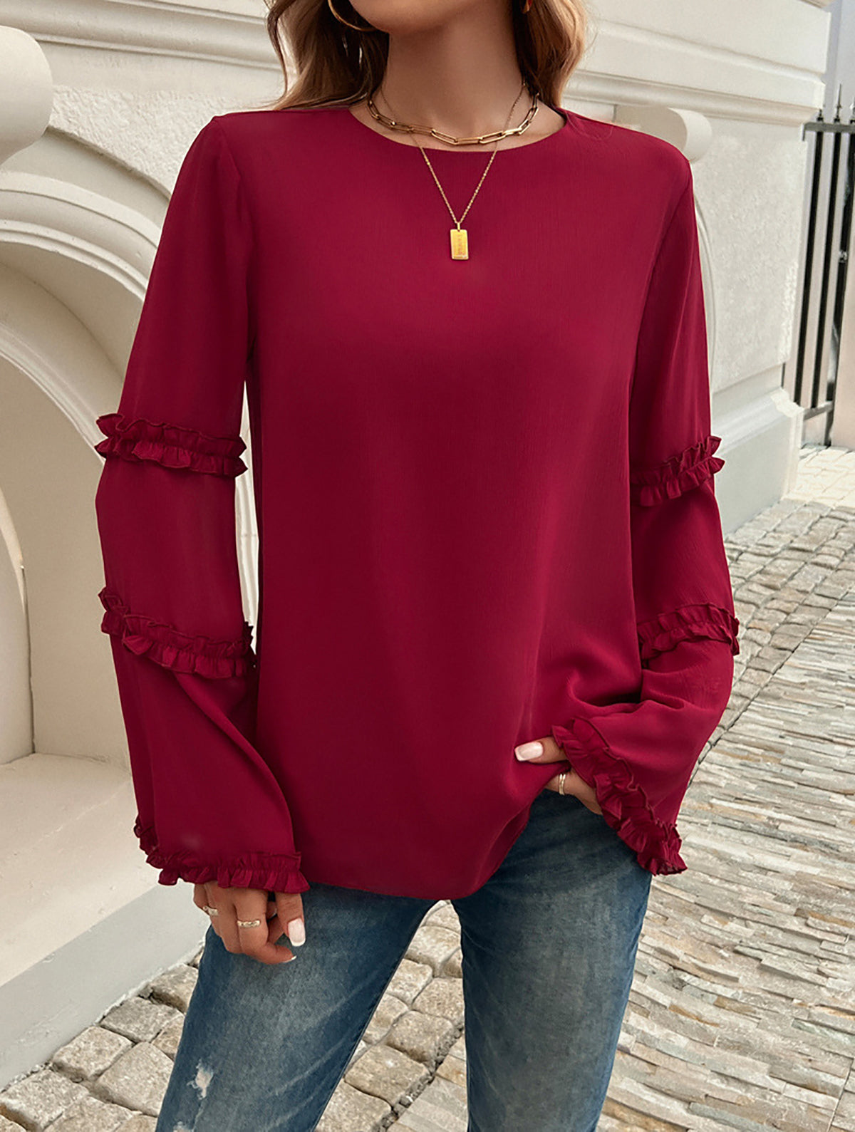 Women Solid Round Neck Top