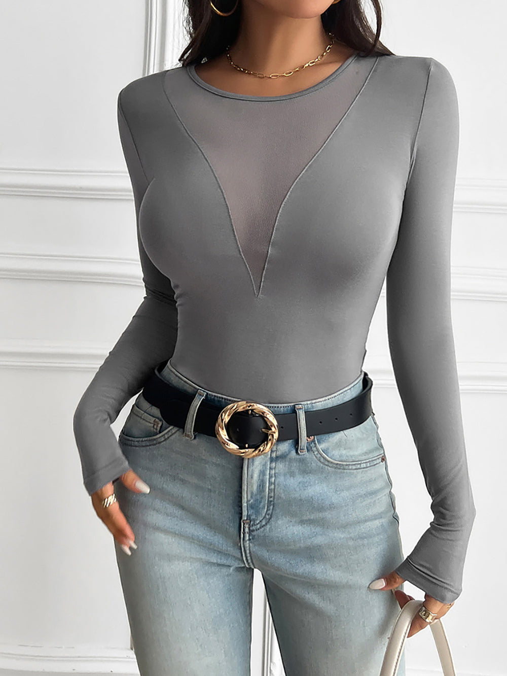 Women Solid Round Neck Top