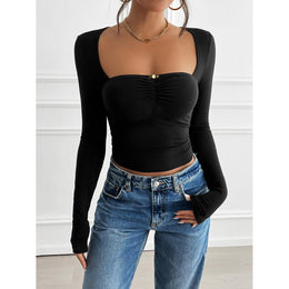 Women Solid Sweetheart Neck Top
