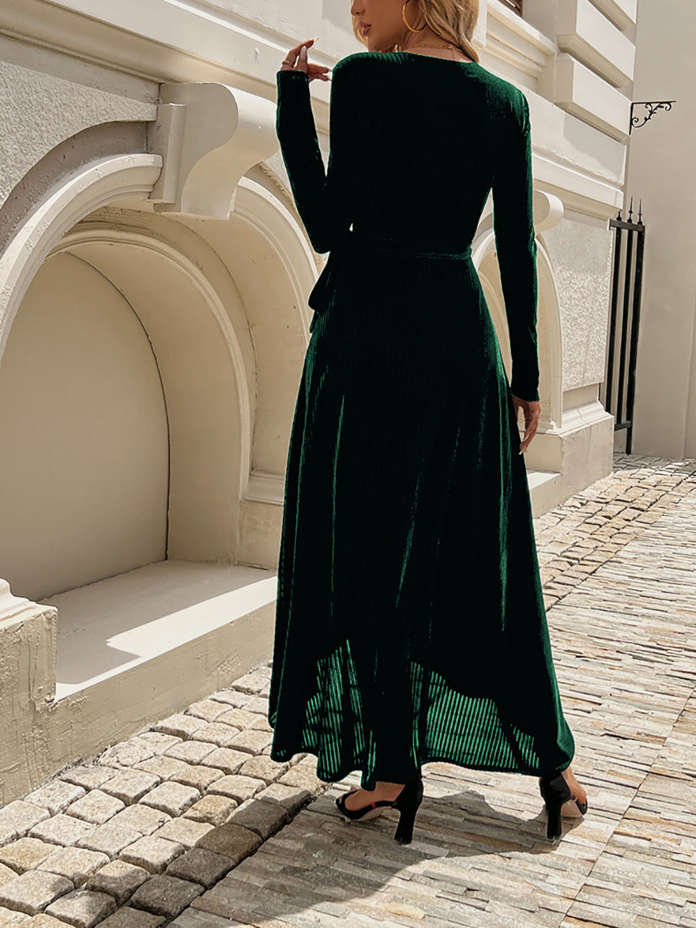 Women Velvet Wrap Midi Dress