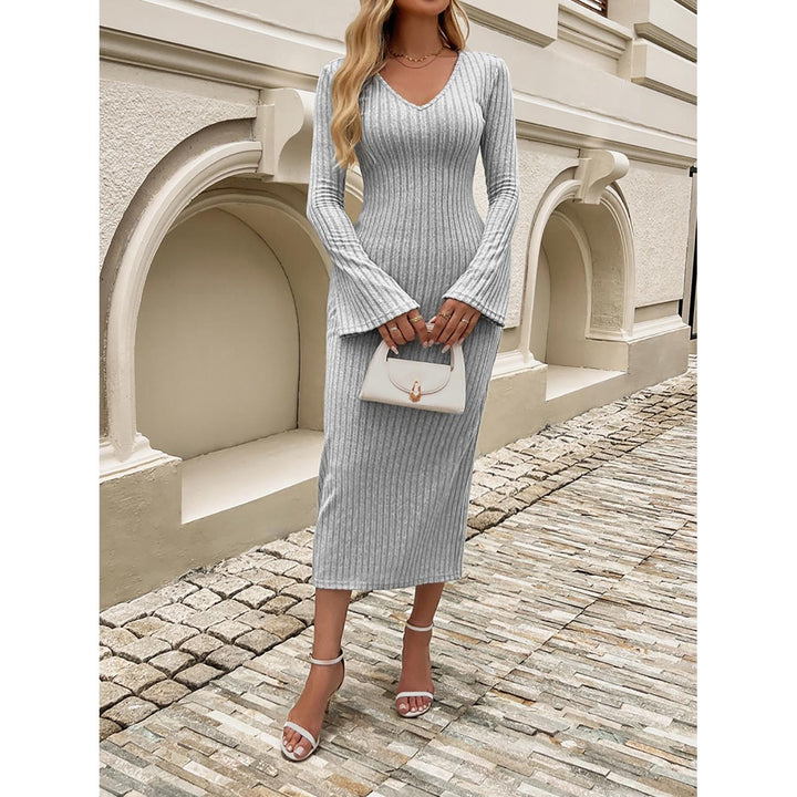 Women Flared Sleeve Scuba Bodycon Midi Dress