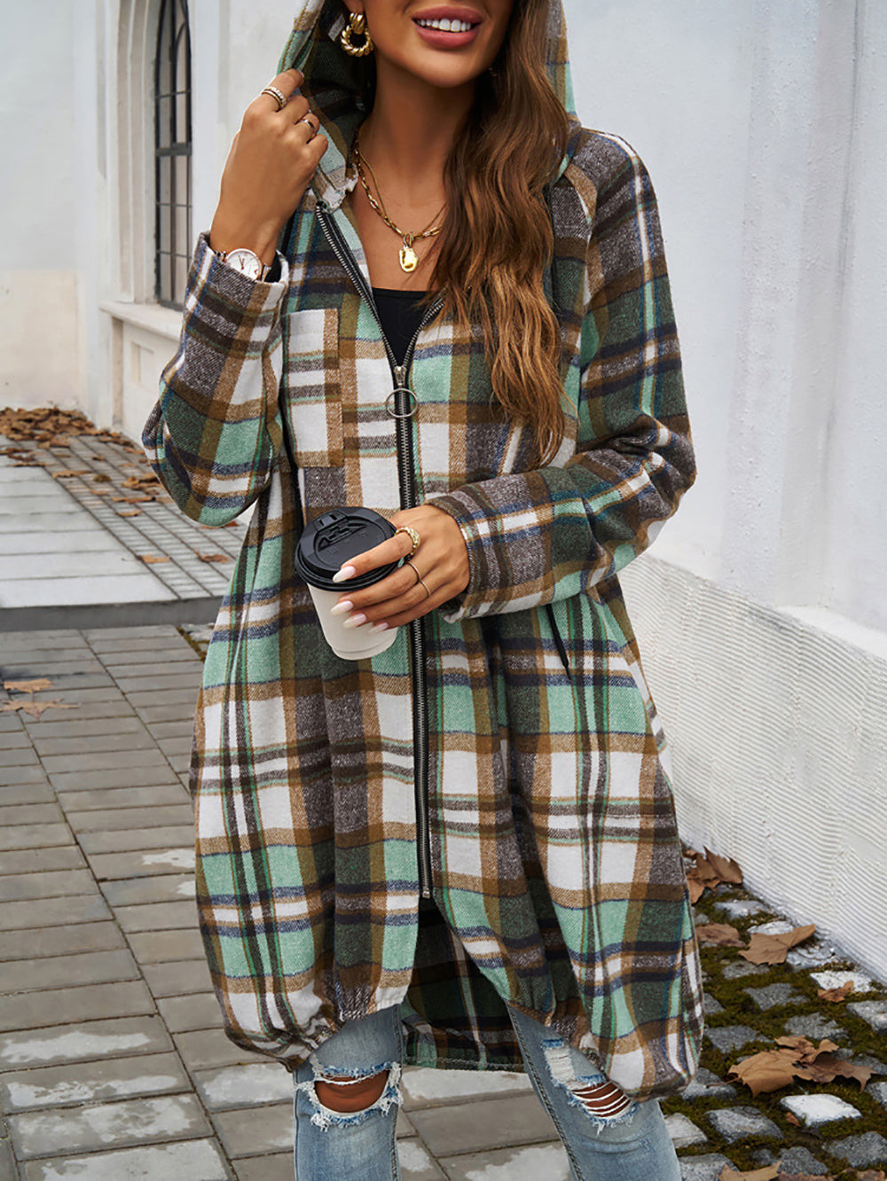 Women Checked Longline Tailored Jacket