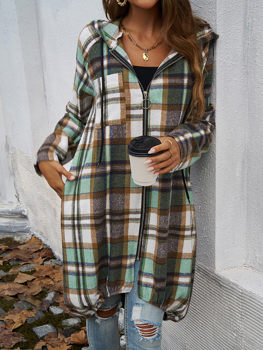 Women Checked Longline Tailored Jacket
