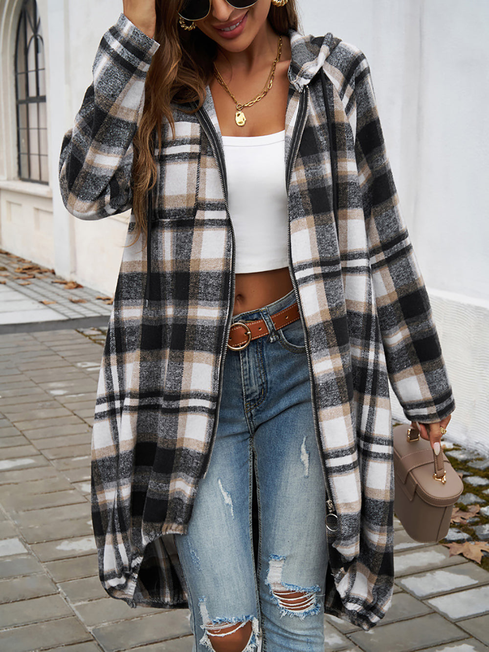 Women Checked Longline Tailored Jacket