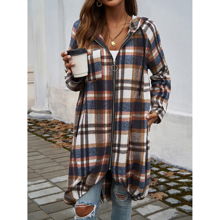 Women Hooded Checked Casual Tailored Jacket