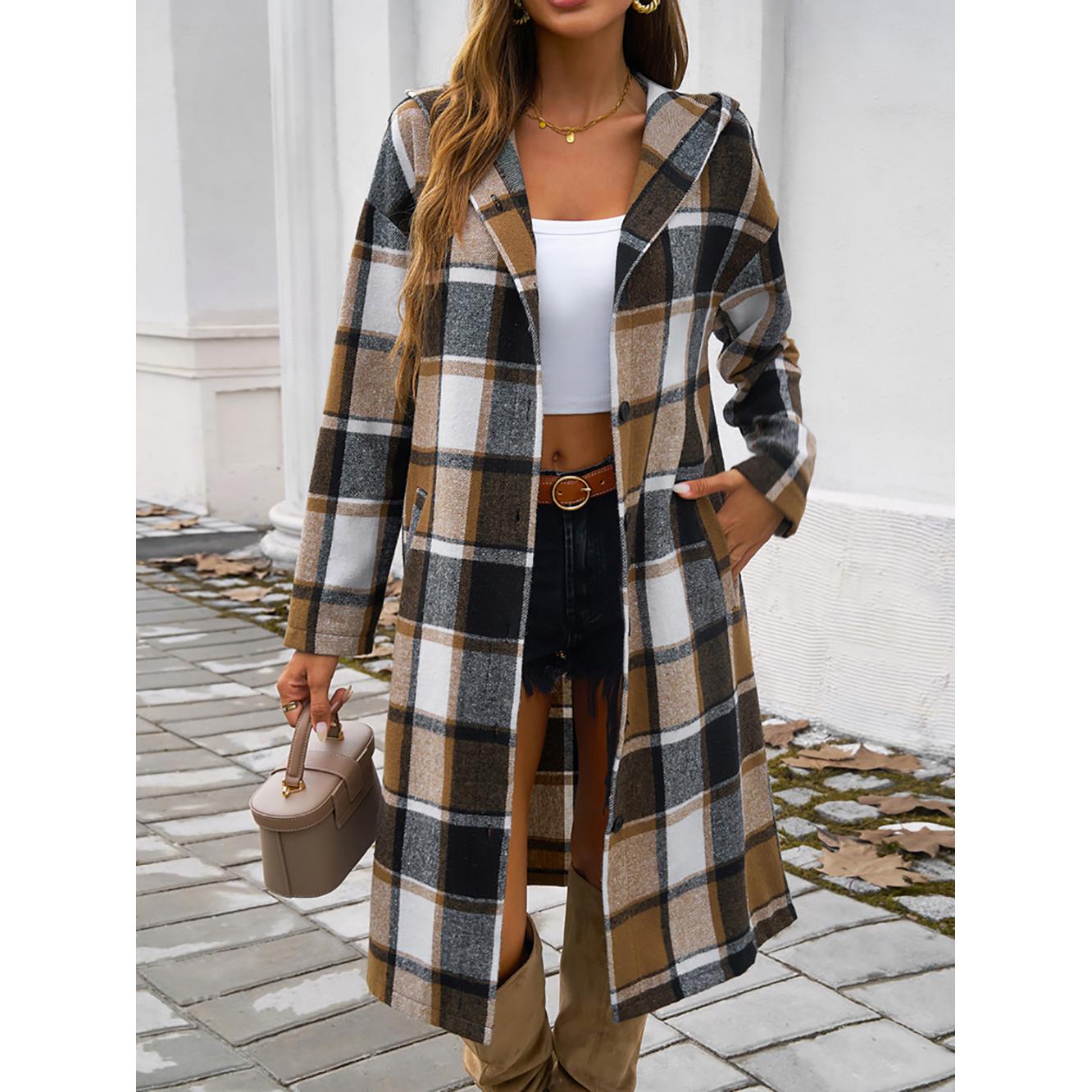 Women Checked Longline Tailored Jacket