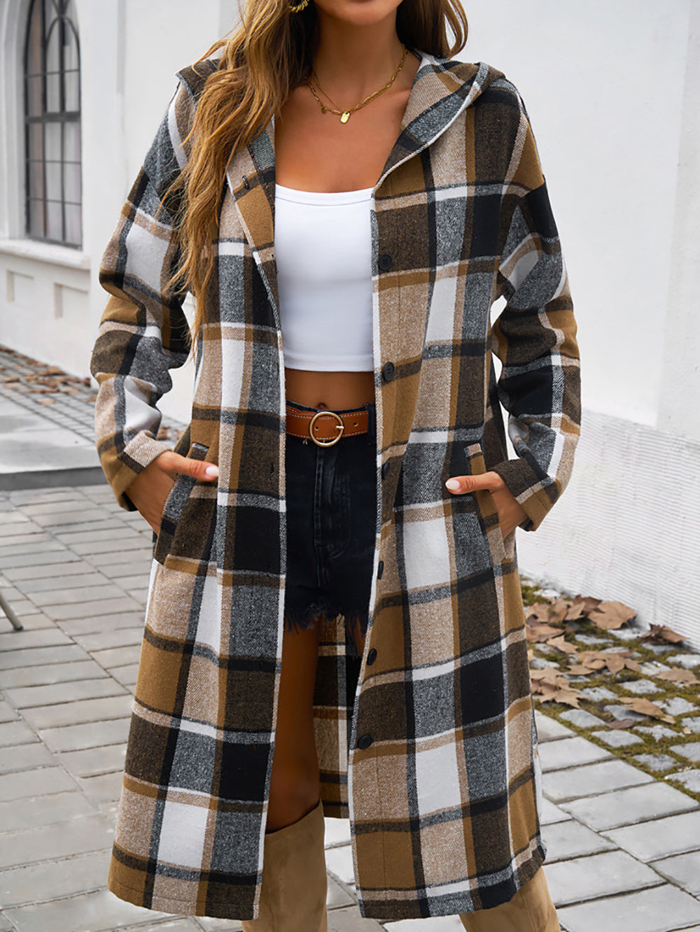 Women Checked Longline Tailored Jacket