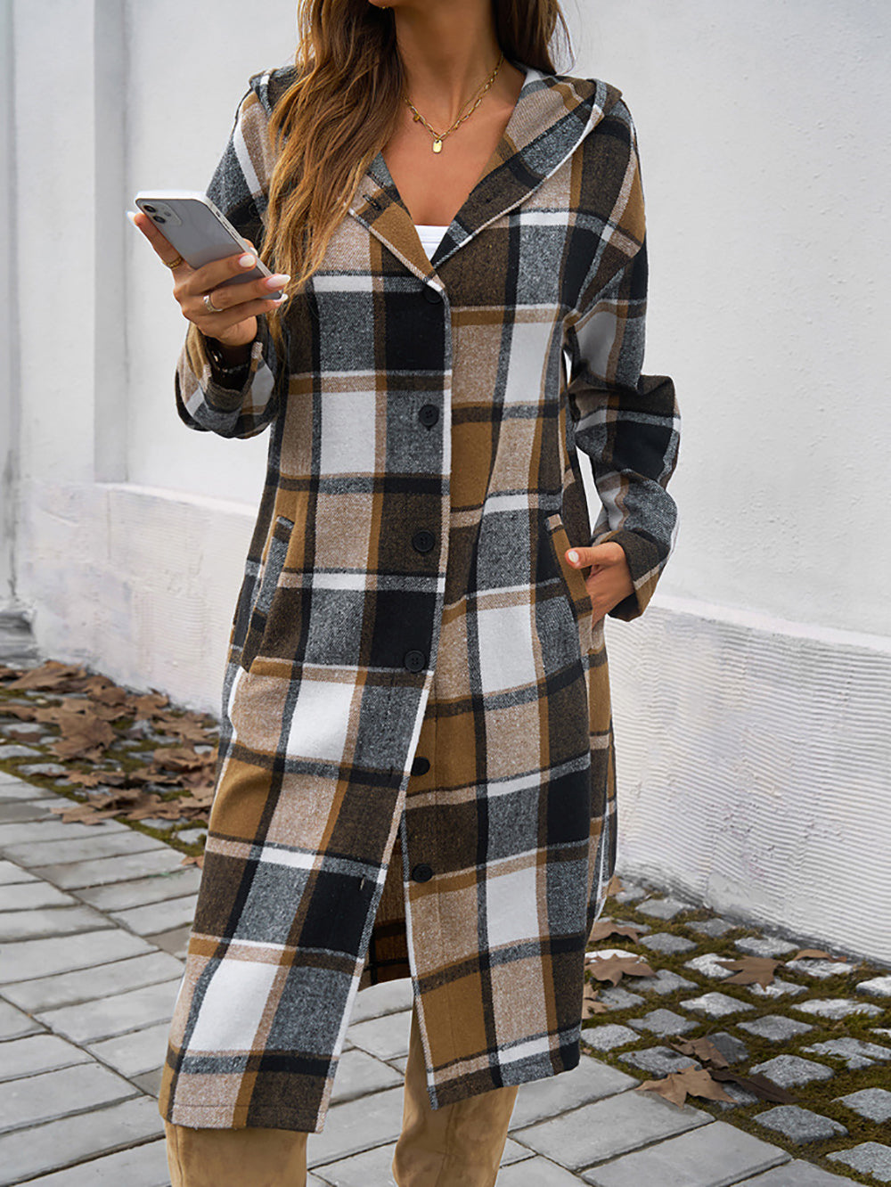 Women Checked Longline Tailored Jacket
