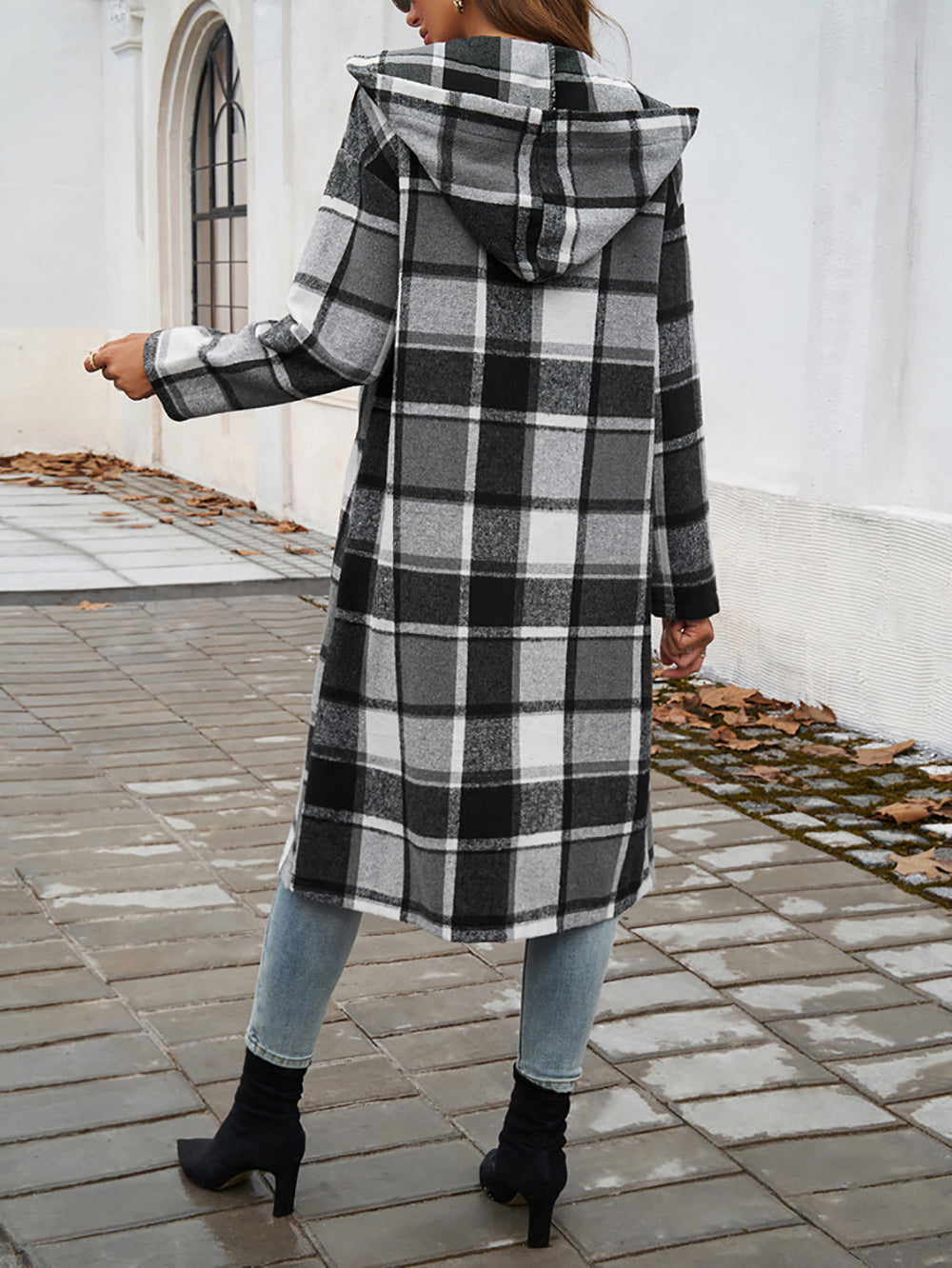 Women Checked Longline Tailored Jacket