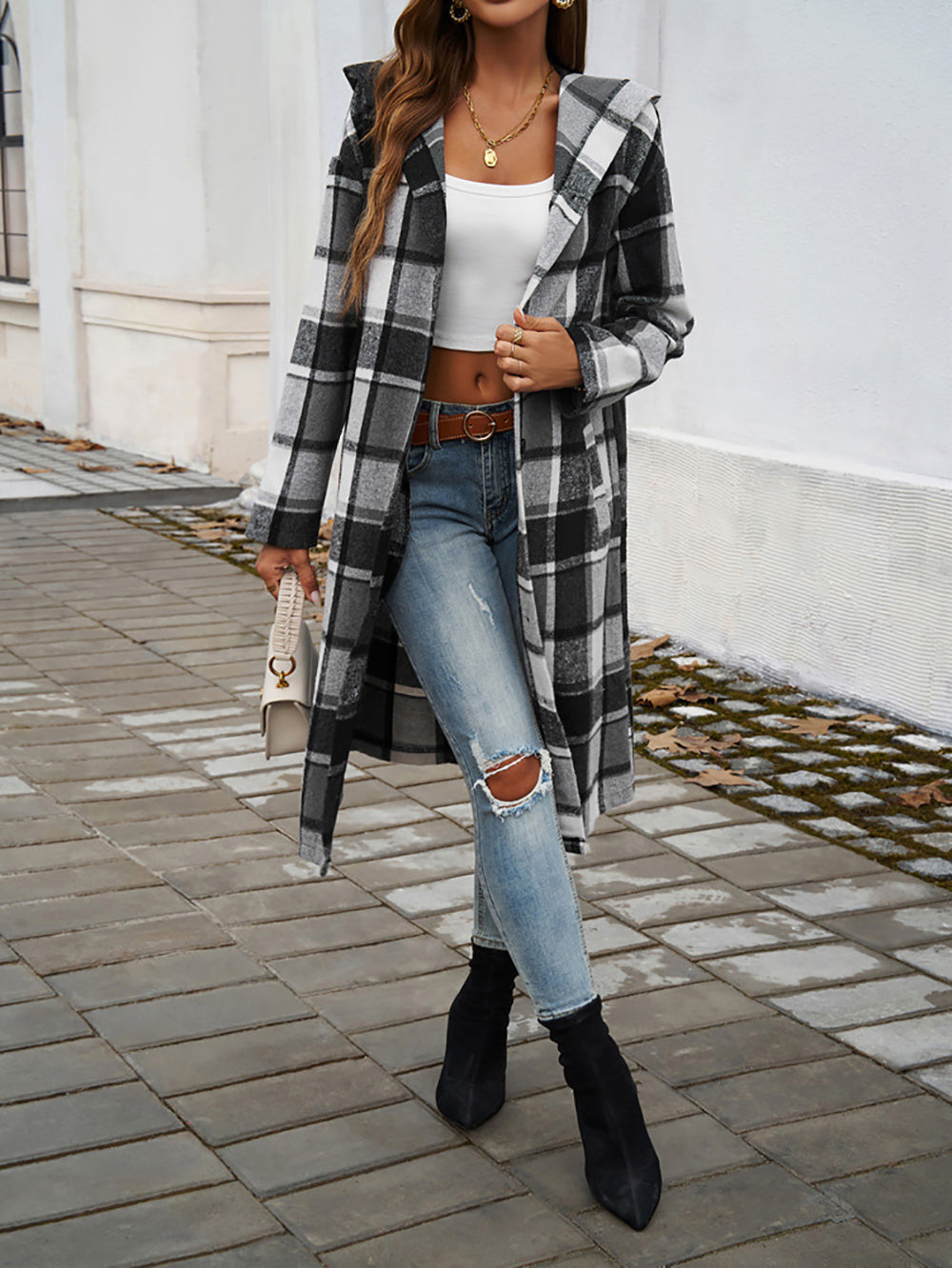 Women Checked Longline Tailored Jacket