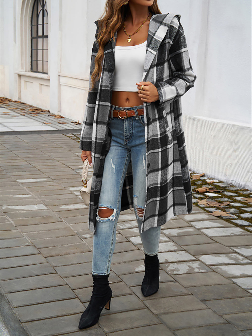 Women Checked Longline Tailored Jacket