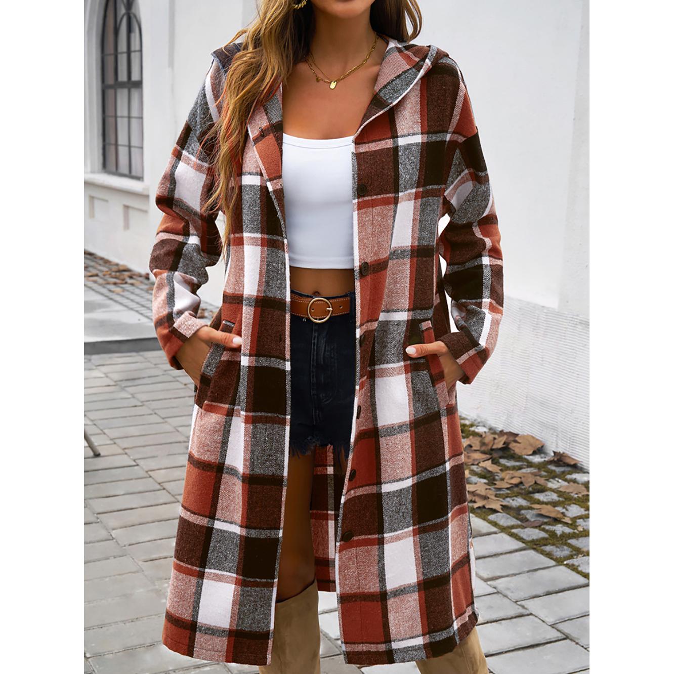 Women Checked Longline Tailored Jacket