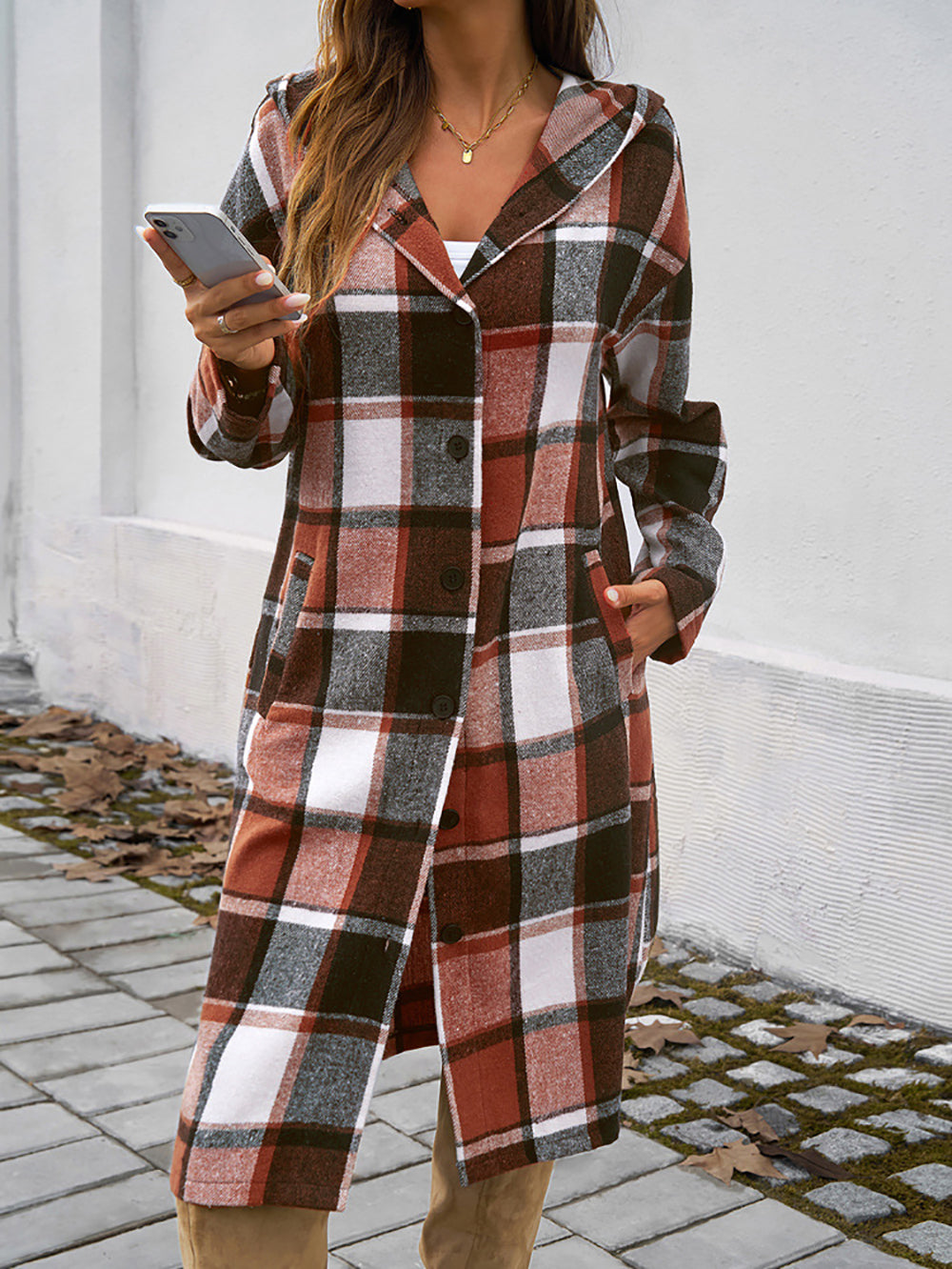 Women Checked Longline Tailored Jacket