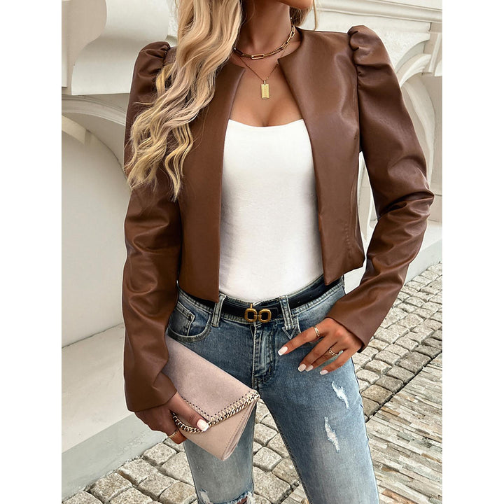 Women Crop Outdoor Leather Jacket