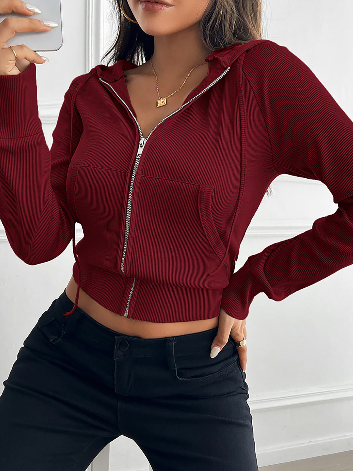 Women Hooded Crop Tailored Jacket