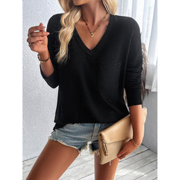 Women Solid V-Neck Top