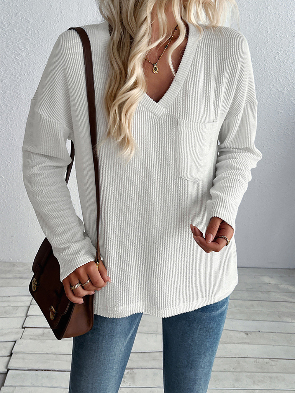 Women Solid V-Neck Top