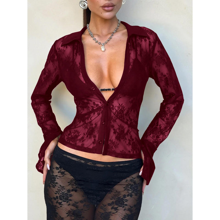 Women Self Design Floral Shirt Style Crop Top