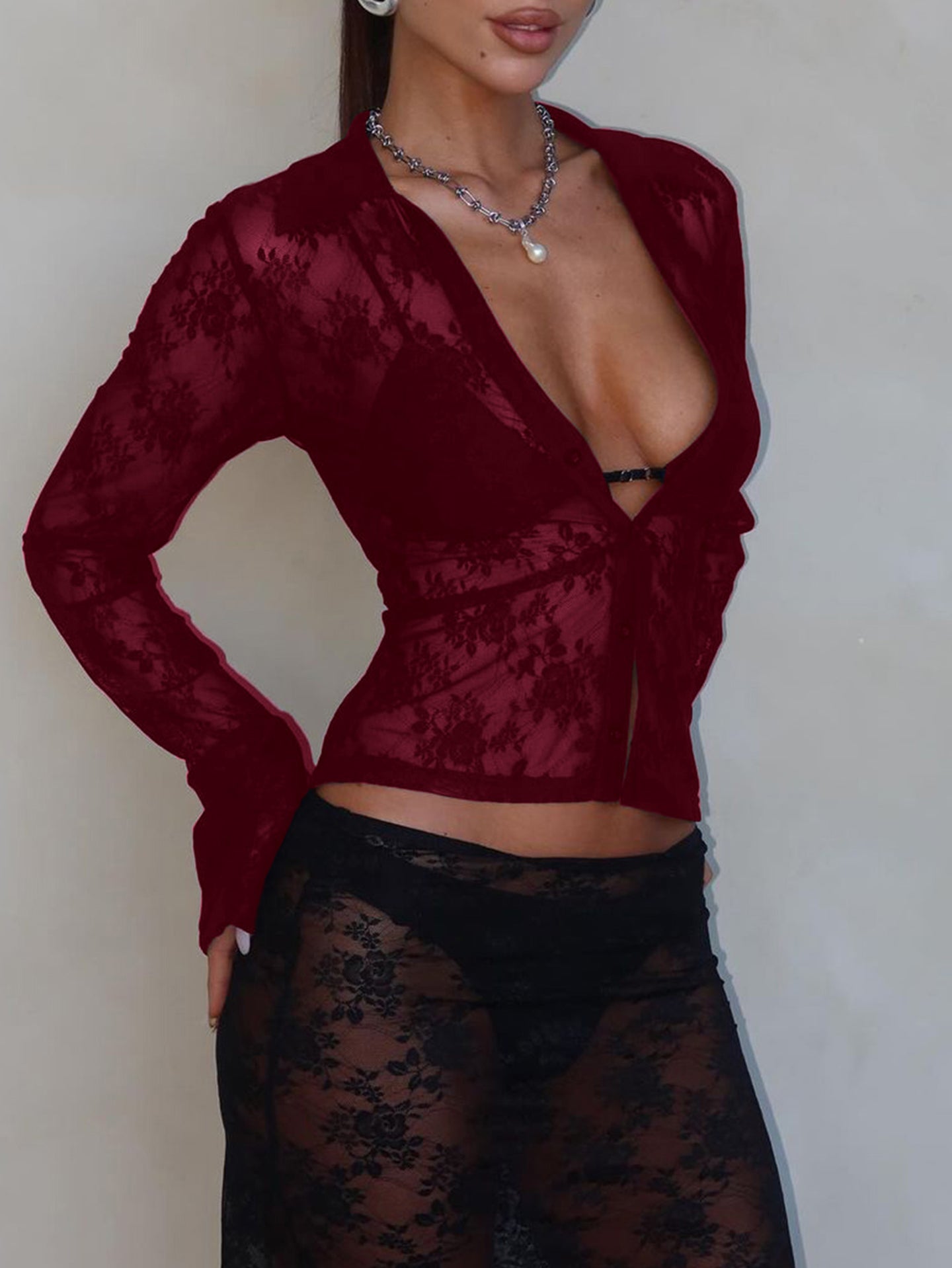 Women Self Design Floral Shirt Style Crop Top