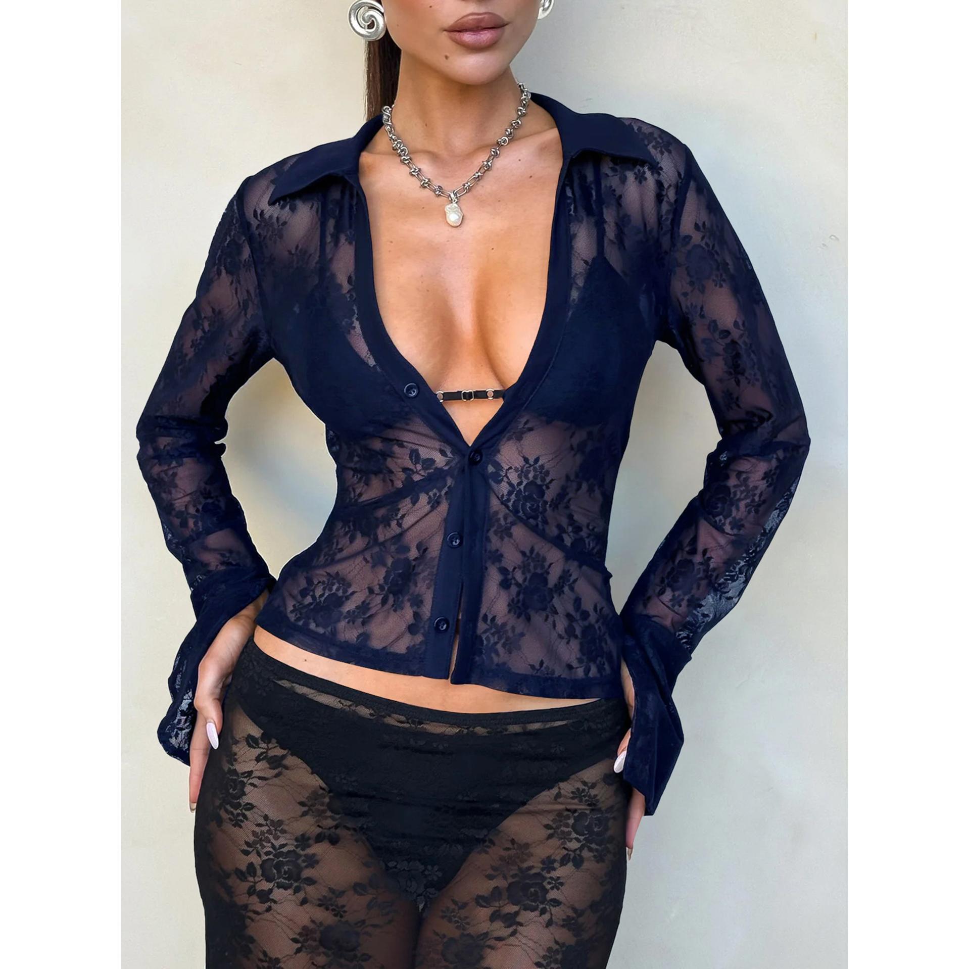 Floral Net Shirt Style Top