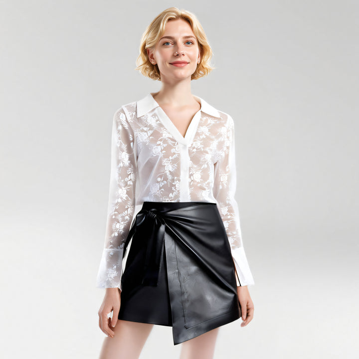 Women Floral Lace Shirt Style Top