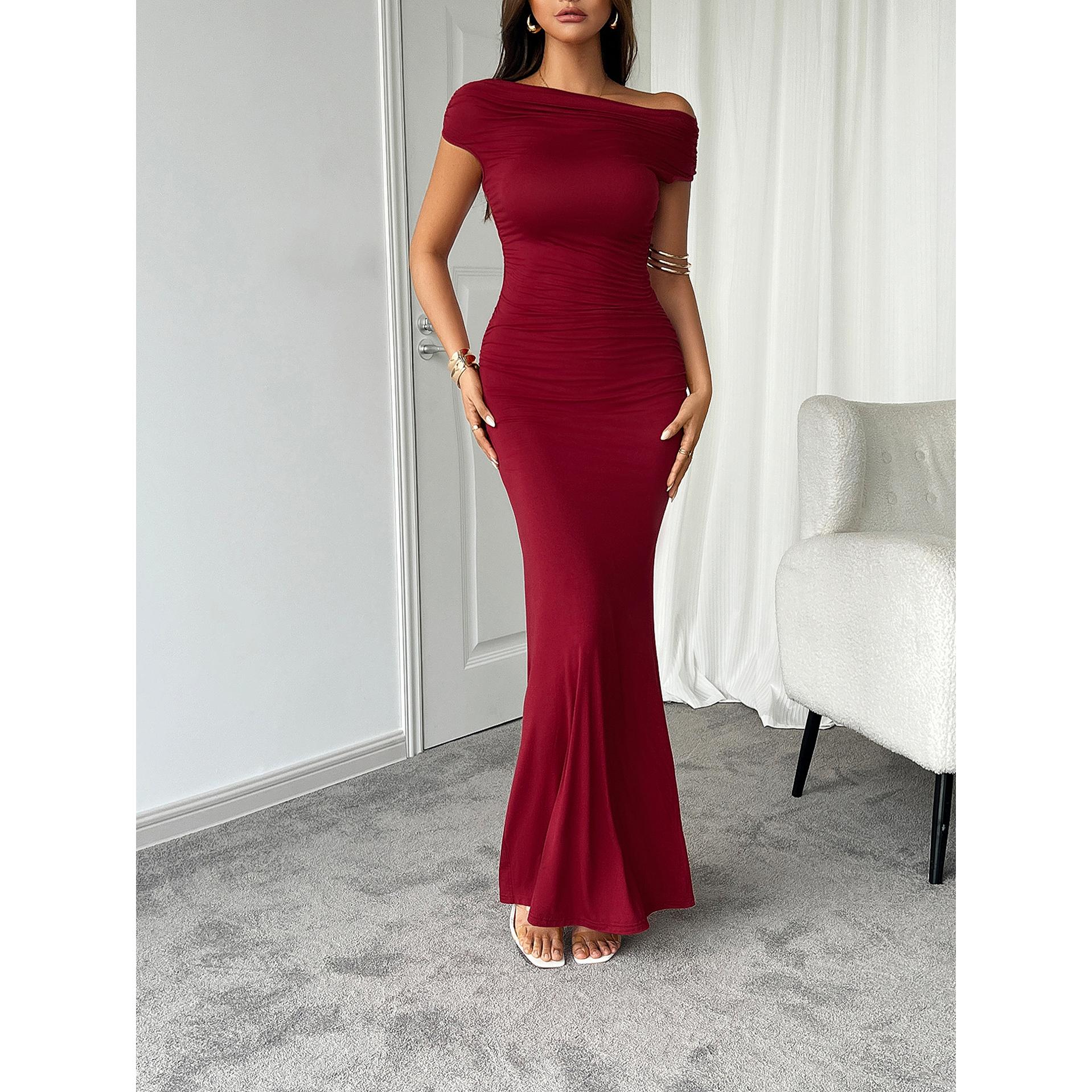 One Shoulder Cold-Shoulder Bodycon Maxi Dress