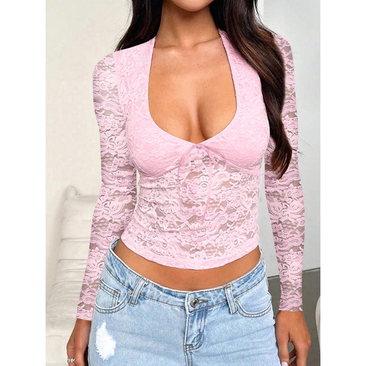Pink Lace V-Neck Crop Top