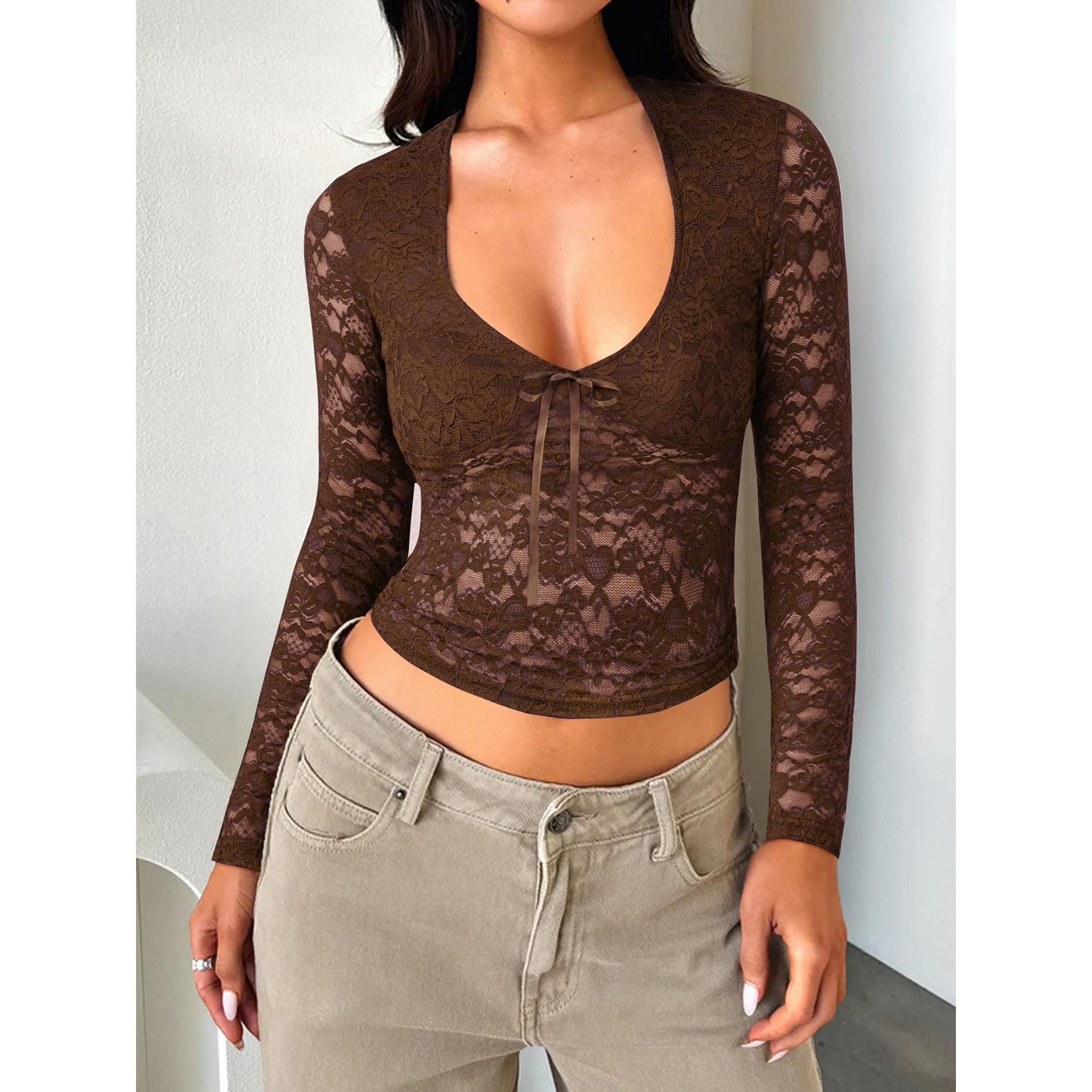 Women Lace Floral Scoop Neck Crop Top