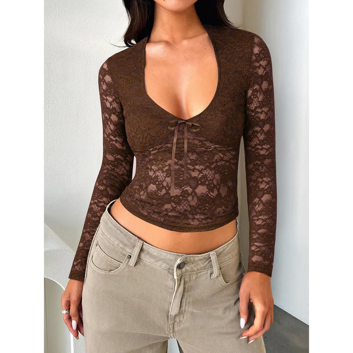 Women Lace Floral Scoop Neck Crop Top