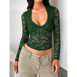 Green Lace Crop Top