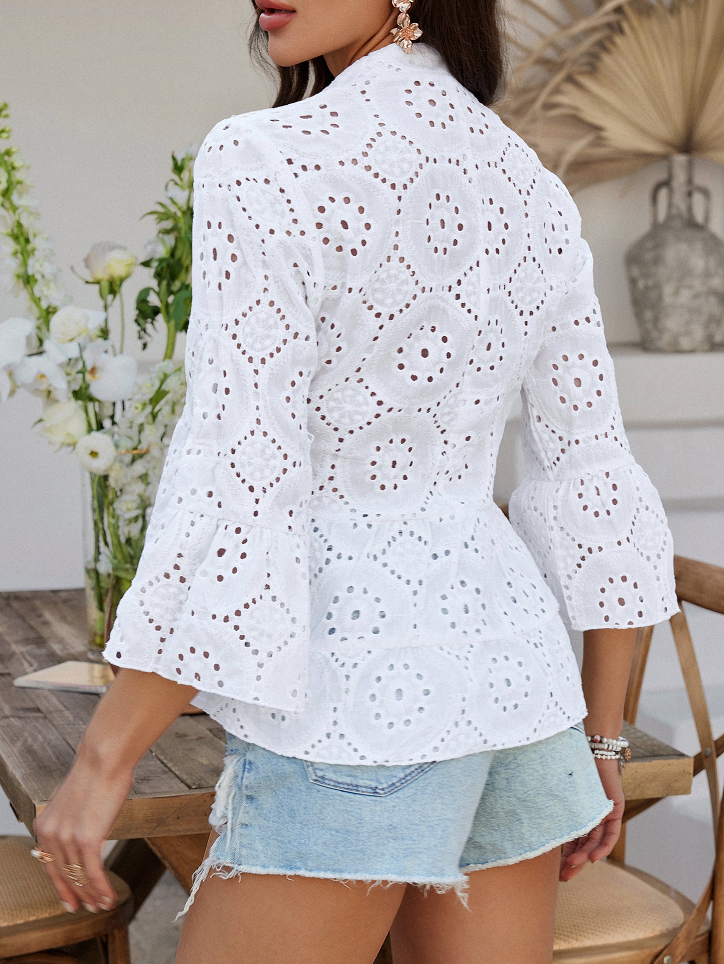 Women Self Design Schiffli Peplum Top