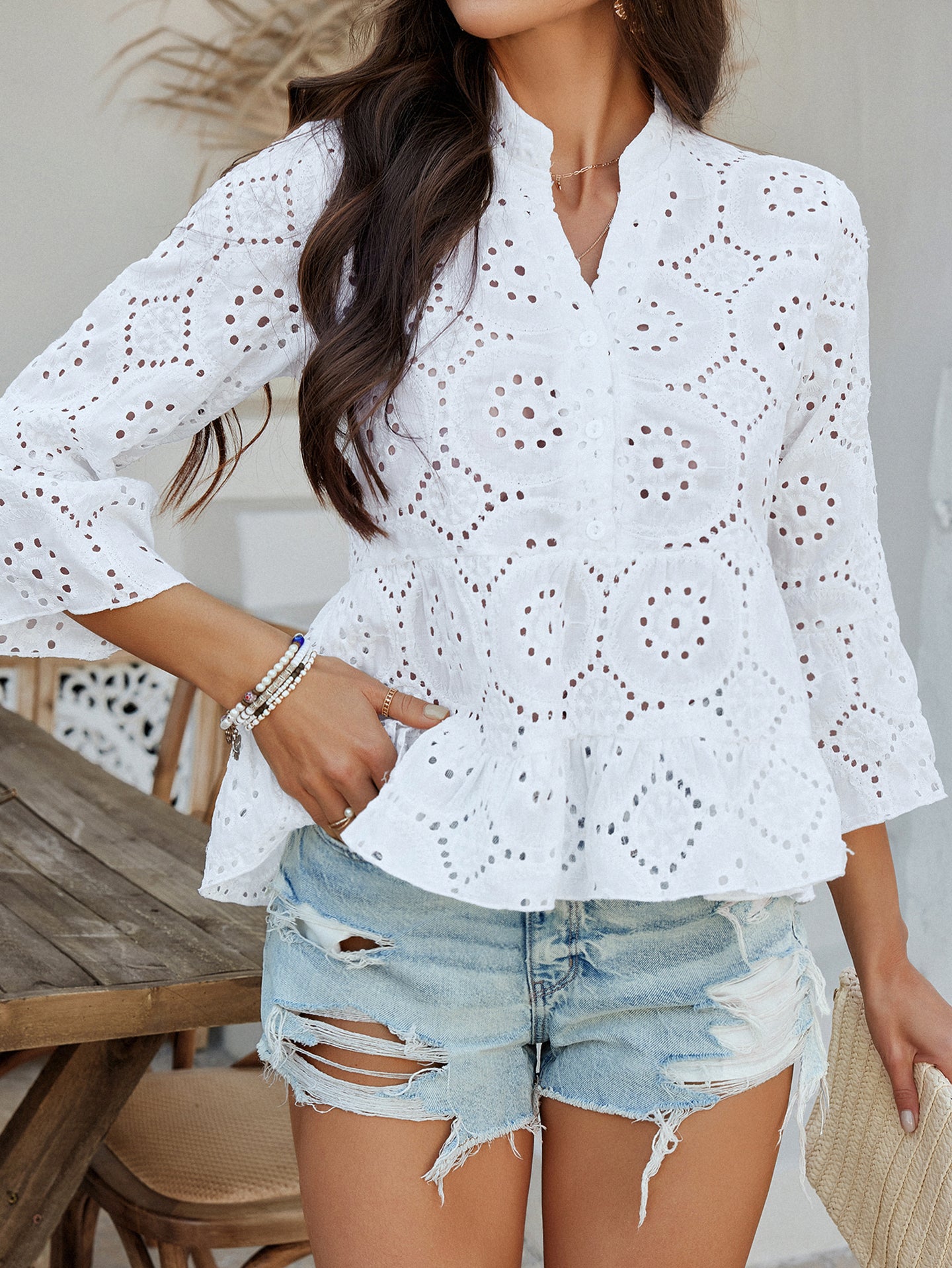 Women Self Design Schiffli Peplum Top