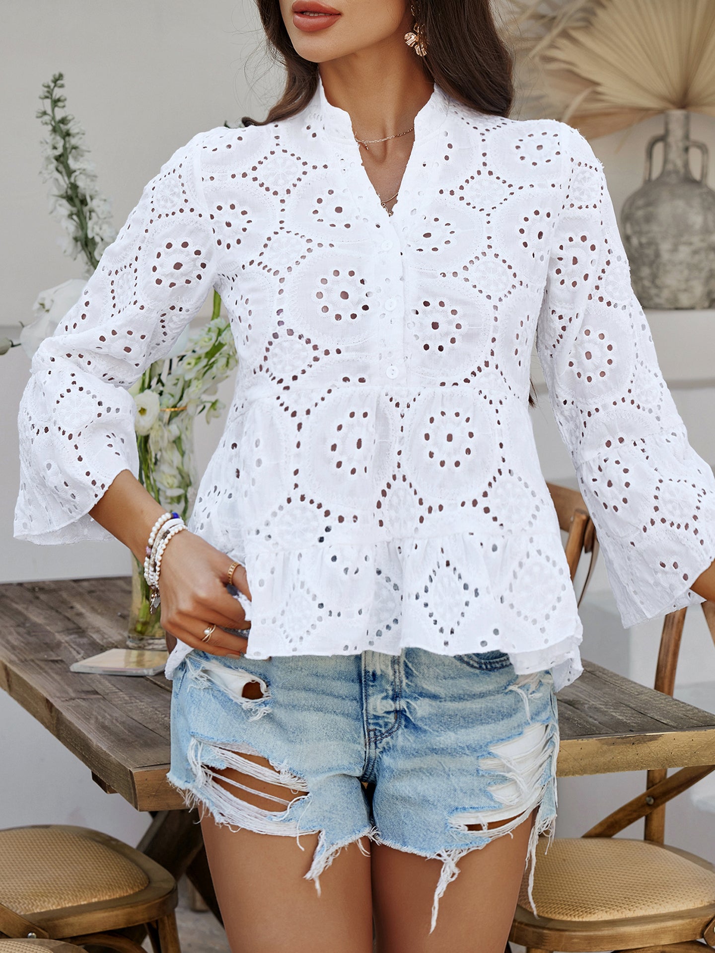 Women Self Design Schiffli Peplum Top