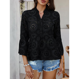 women Solid Pleated Mandarin Collar Peplum Top