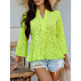 Women Solid Mandarine Collar Peplum Top