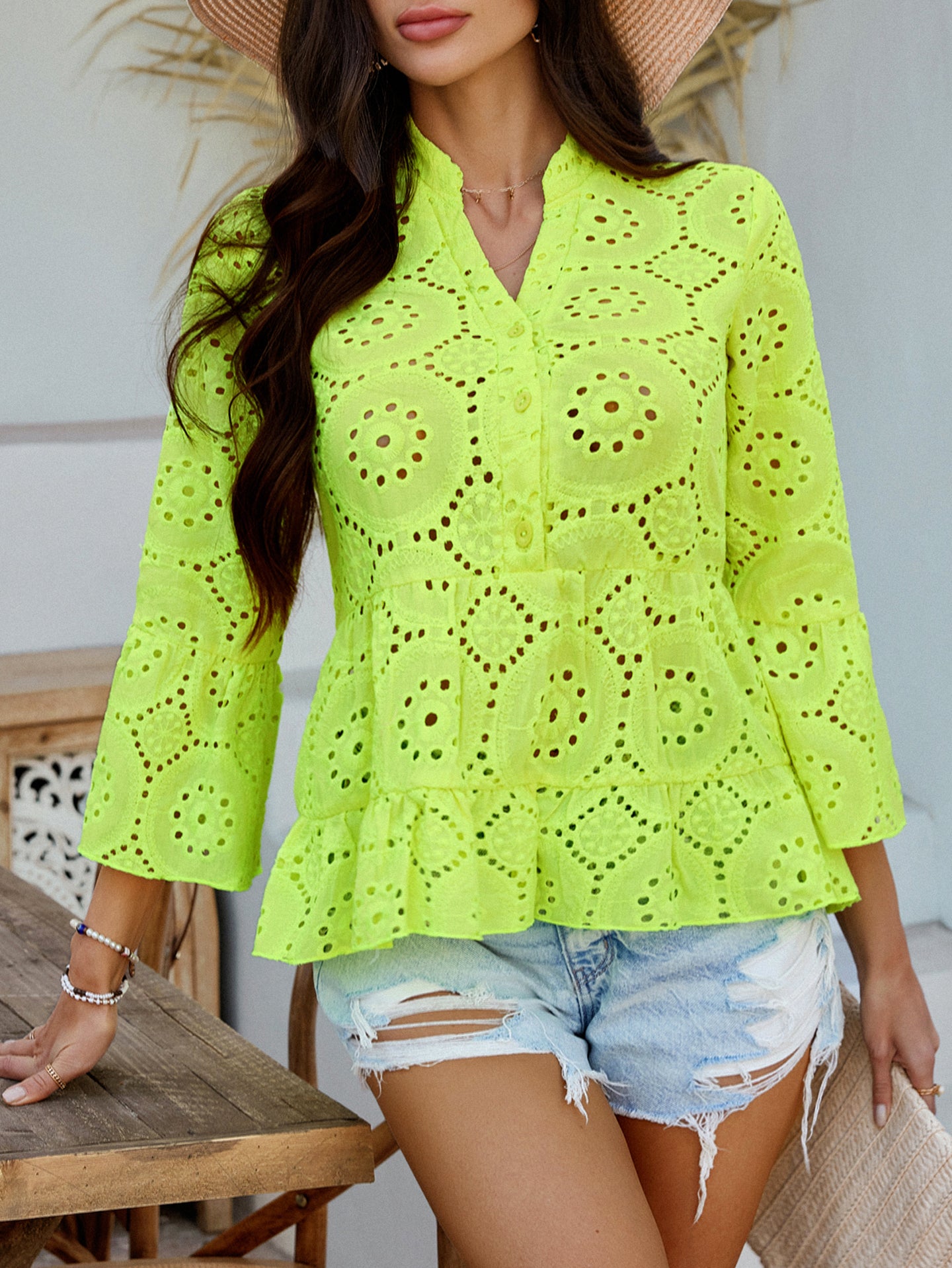 Women Solid Mandarine Collar Peplum Top