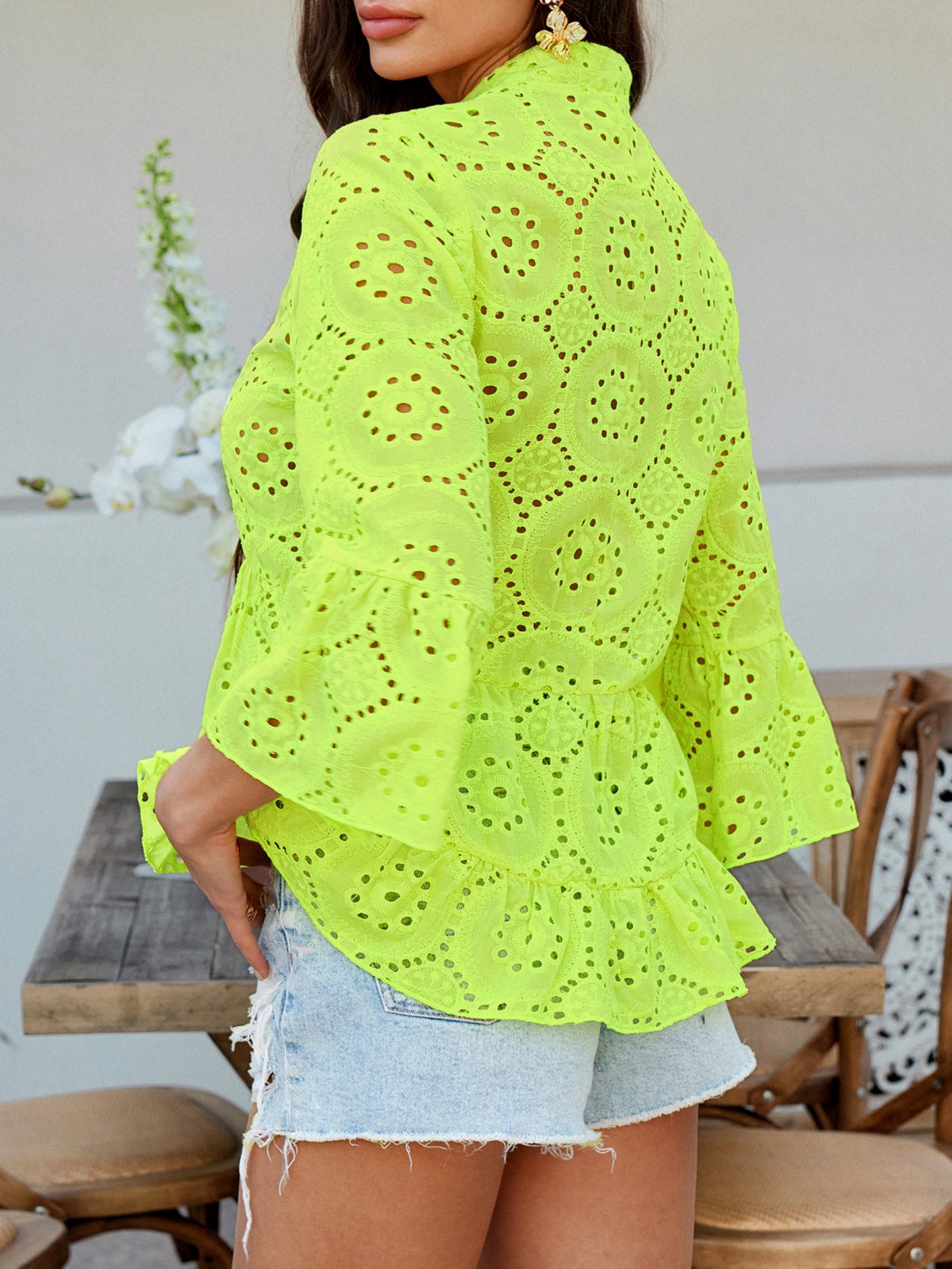 Women Solid Mandarine Collar Peplum Top