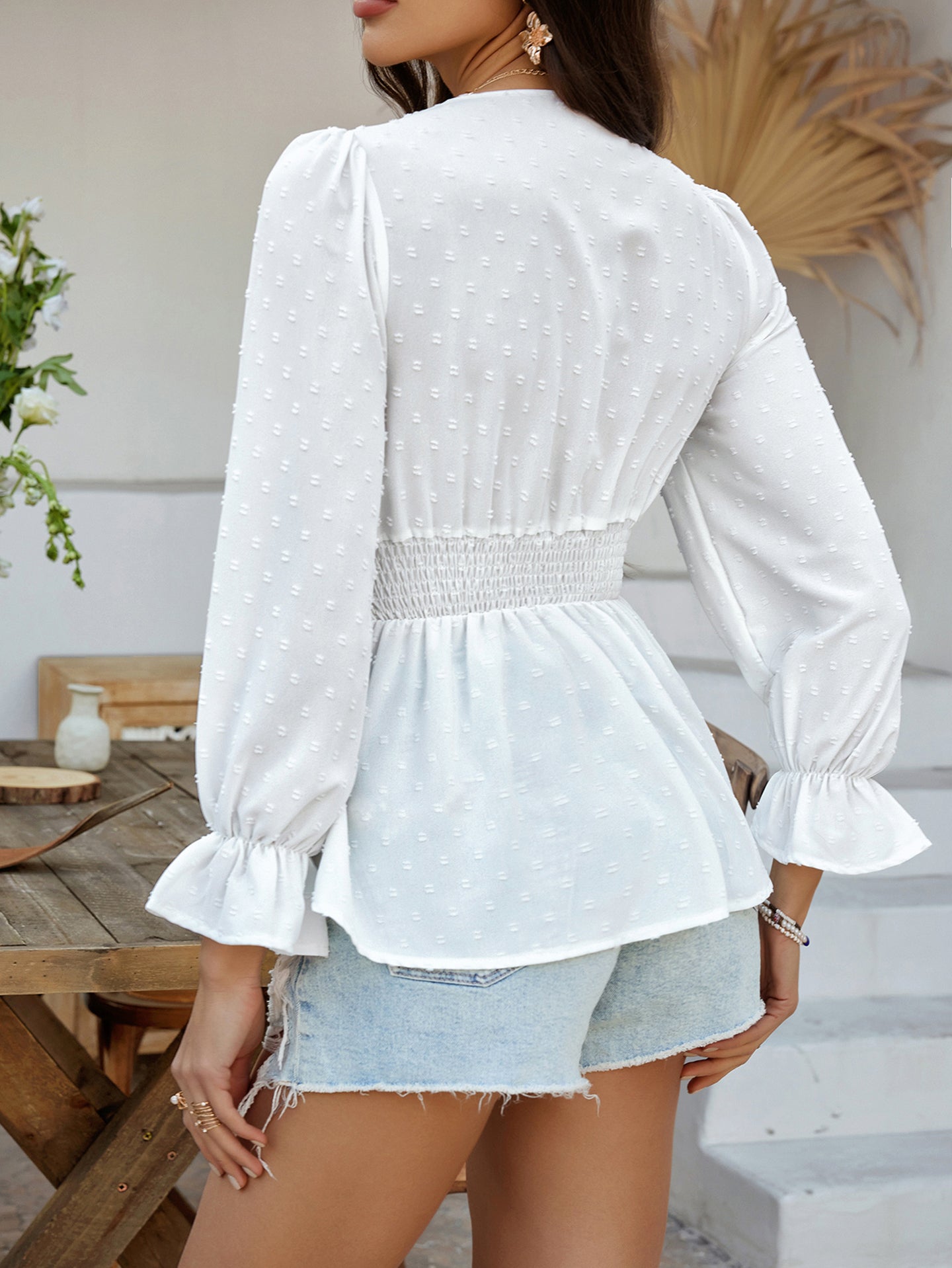 Women Self Design Waist Tie-Ups Wrap Peplum Top