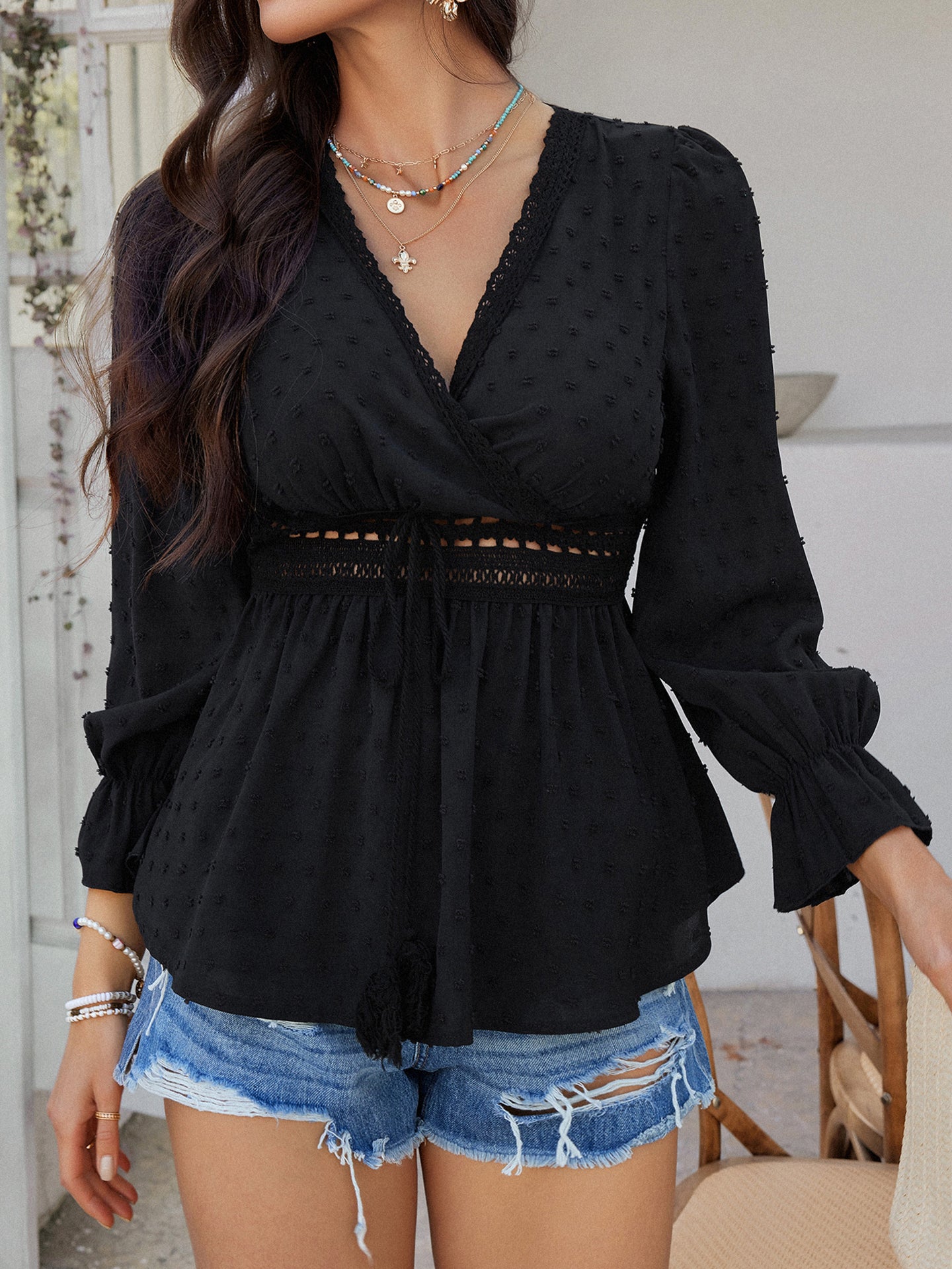 Women Self Design Peplum Regular Top