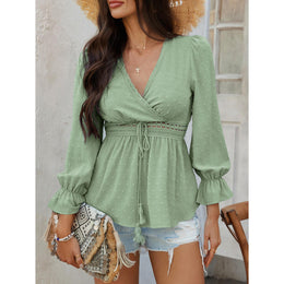 Cuffed Sleeve Waist Tie-Up Empire Top