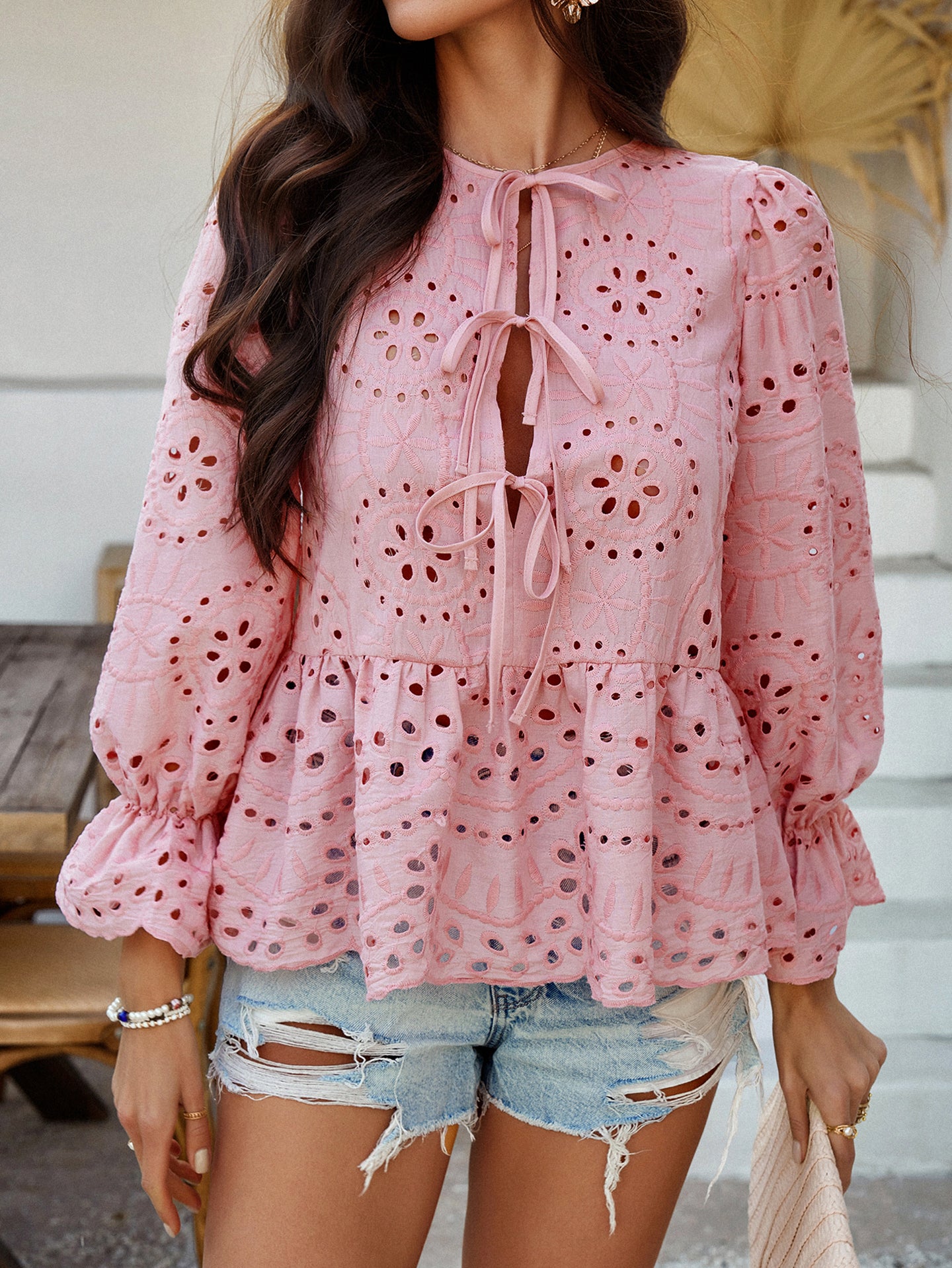 Women Peplum Top With Tie-Ups Detail