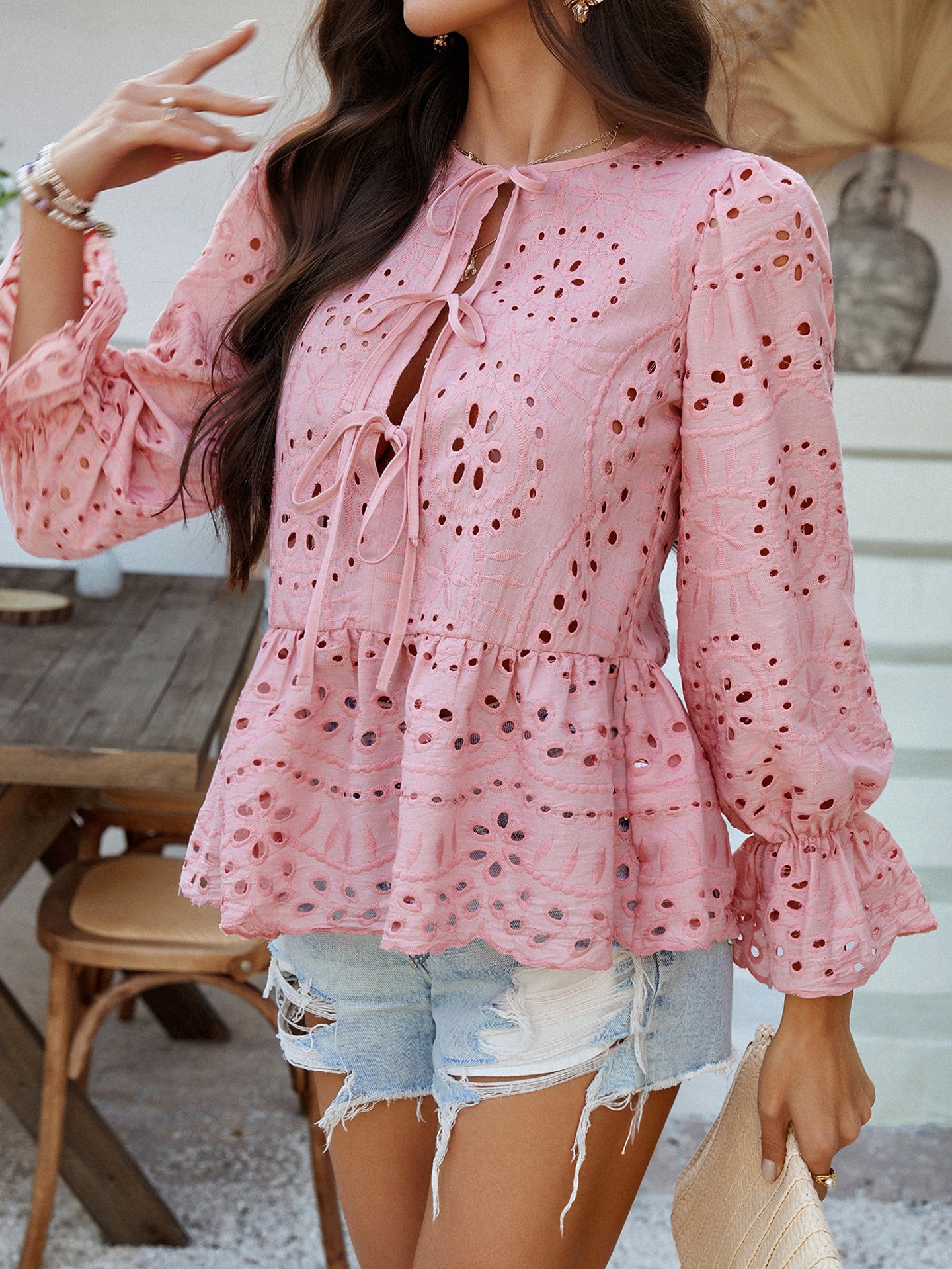 Women Peplum Top With Tie-Ups Detail