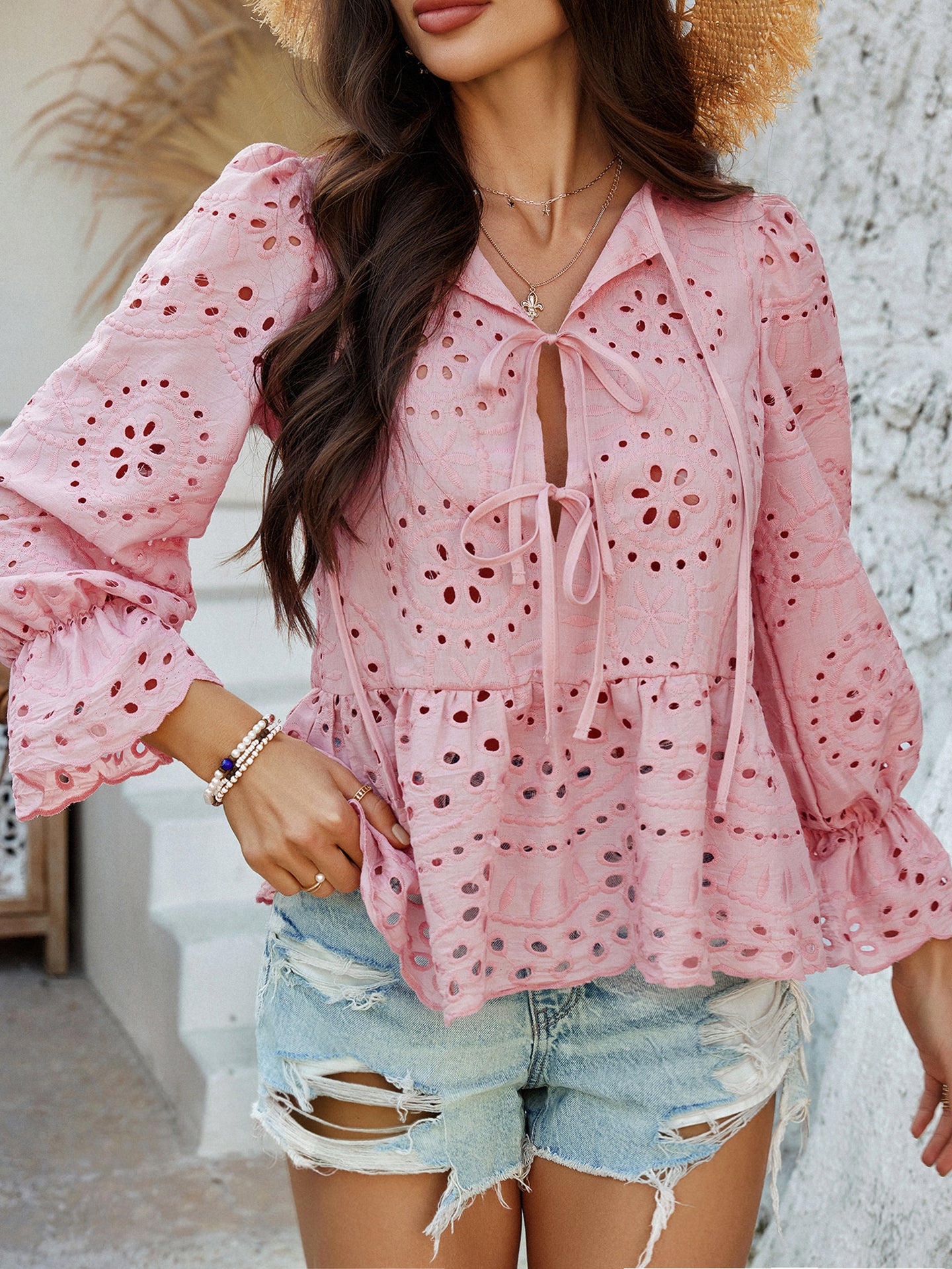 Women Peplum Top With Tie-Ups Detail