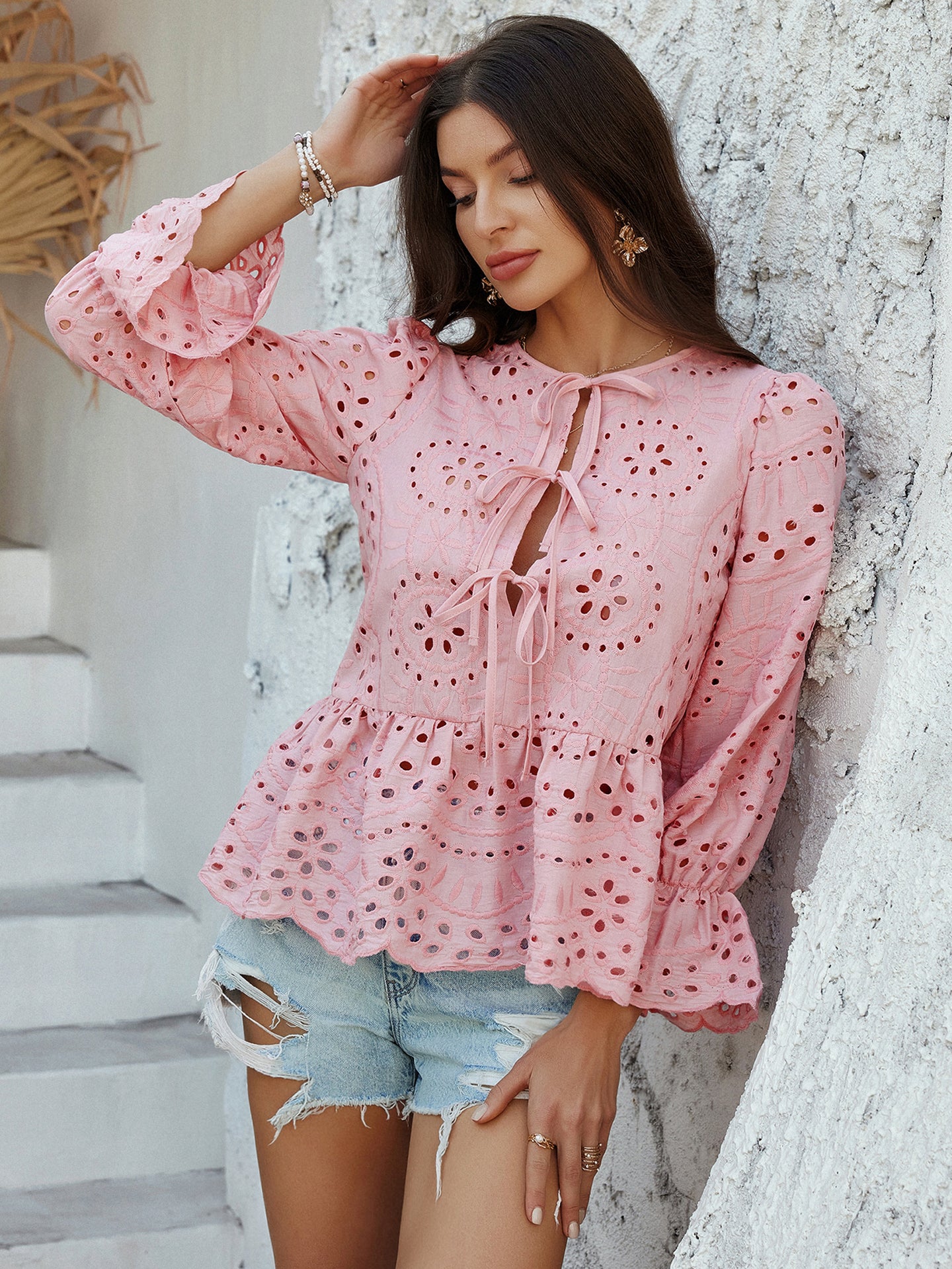 Women Peplum Top With Tie-Ups Detail