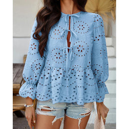 Women Solid Tie-Up Neck Peplum Top