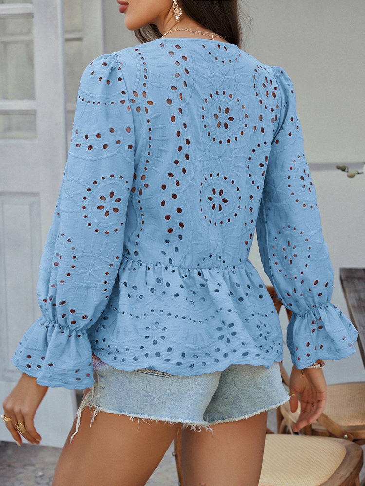 Women Solid Tie-Up Neck Peplum Top